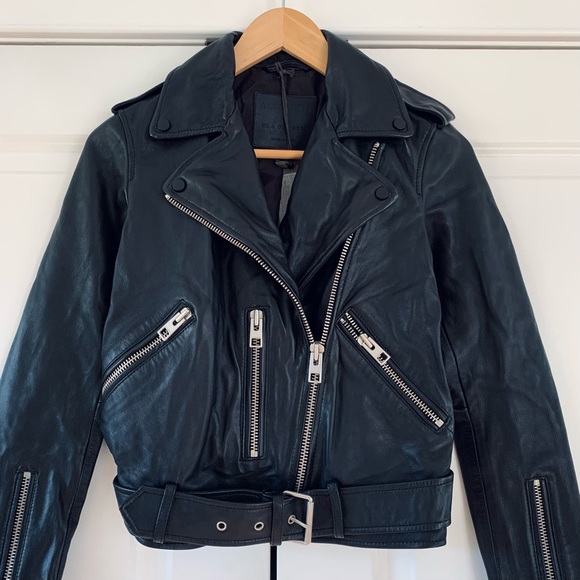 All Saints Balfern Leather Jacket Black Moto Biker Asymmetric Zip NEW Size 0 - Picture 2 of 8